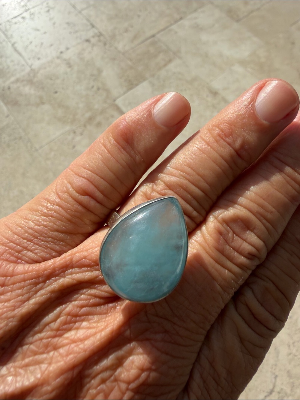 Blue Large Teardrop Aquamarine Gemstone Ring - Women Jewelry Size 10